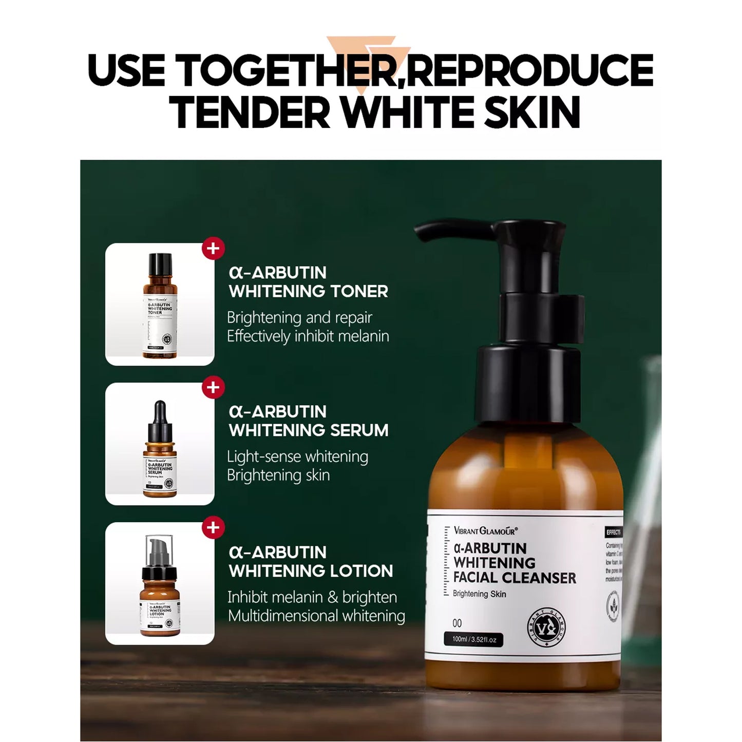 VIBRANT GLAMOUR FDA Arbutin-Arbutin Whitening Facial Cleanser Amino Acid Vitamin C Deep Cleansing Brightening Face