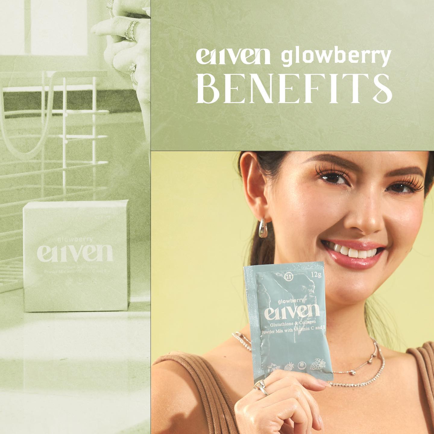E11VEN Glowberry - Beauty Drink with Berry Extracts, Collagen, Opitacยญโข Glutathione. Vitamins and Minerals - 7 Sachets | 12,000mg/sachet