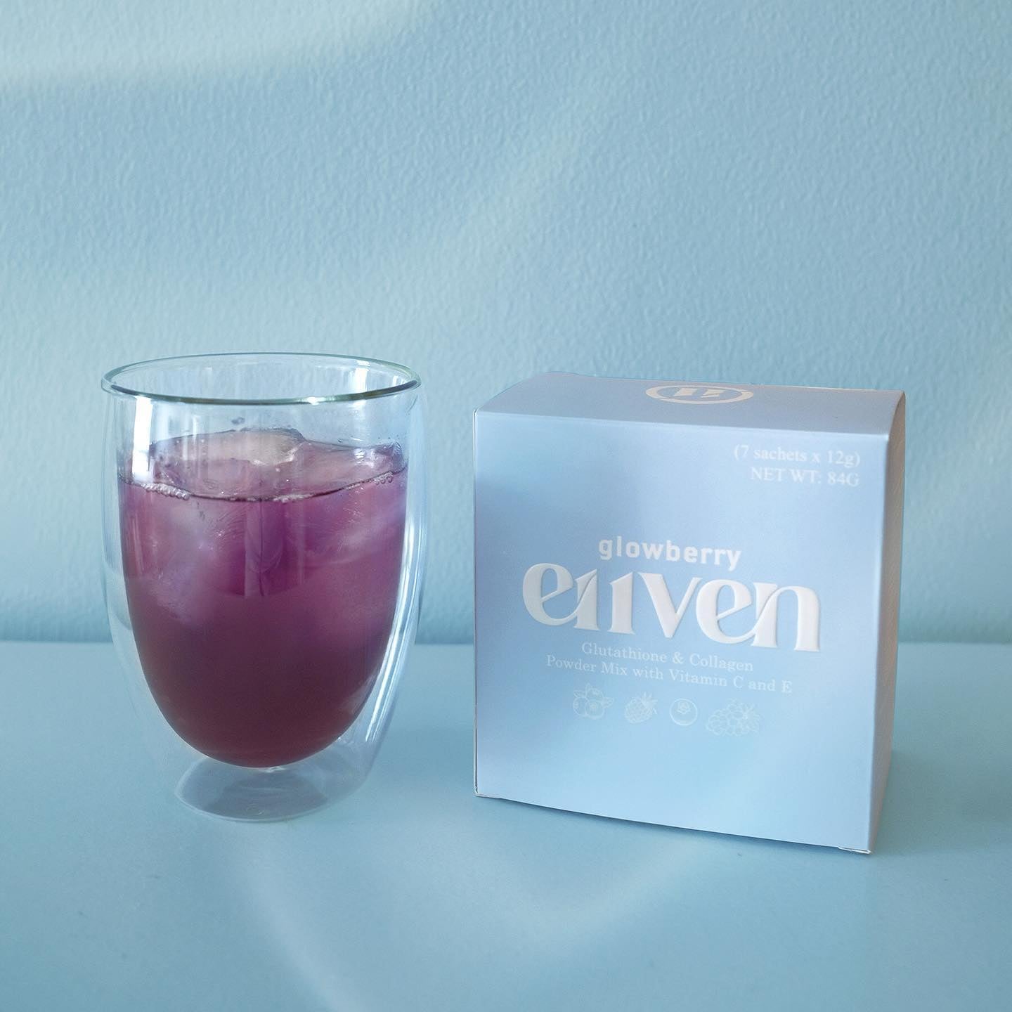 E11VEN Glowberry - Beauty Drink with Berry Extracts, Collagen, Opitacยญโข Glutathione. Vitamins and Minerals - 7 Sachets | 12,000mg/sachet