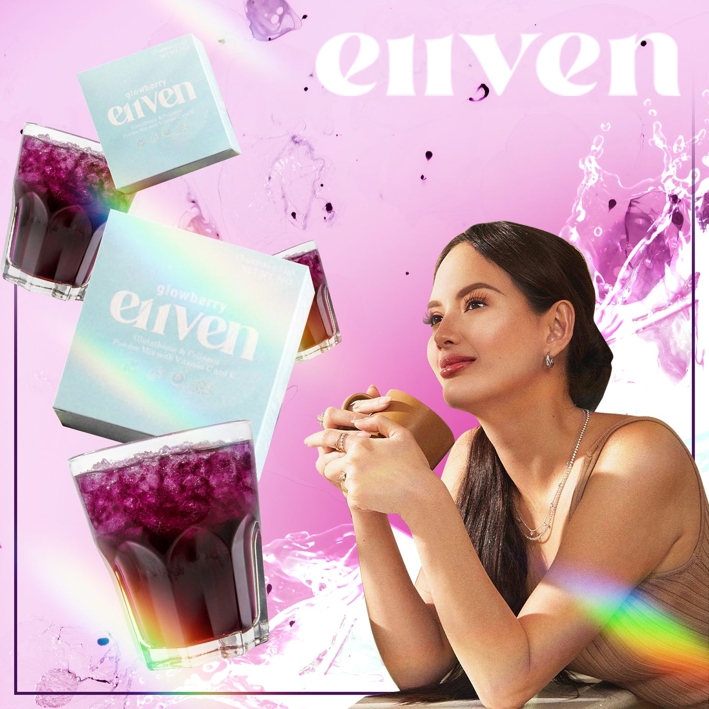 E11VEN Glowberry - Beauty Drink with Berry Extracts, Collagen, Opitacยญโข Glutathione. Vitamins and Minerals - 7 Sachets | 12,000mg/sachet
