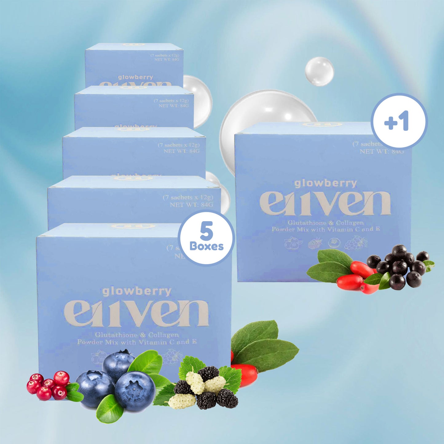 E11VEN Glowberry - Beauty Drink with Berry Extracts, Collagen, Opitacยญโข Glutathione. Vitamins and Minerals - 7 Sachets | 12,000mg/sachet