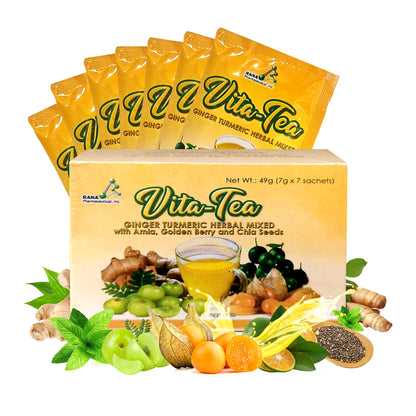 Vita-Tea Golden Berry, Turmeric, Amla, Ginger, Cumin, Lemongrass, Cinnamon, Chia seeds, Calamansi Herbal Mix Drink